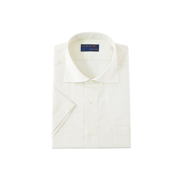 【日本製】 ワイシャツ メンズ 半袖 ビジネス カジュアル コットンリネン 綿麻  無地 ワイドカラー オフホワイト(2021-HSS7-owh)